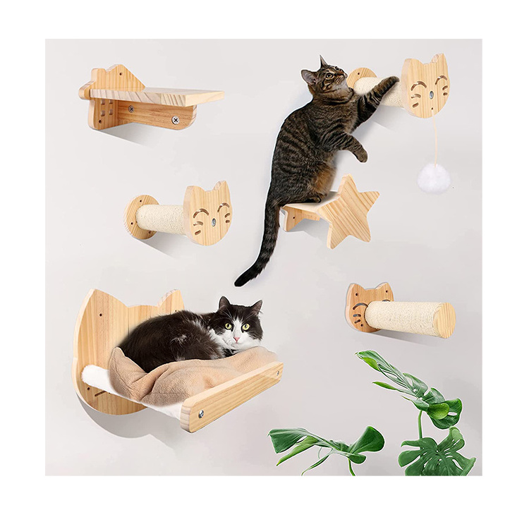 Cat Hammock Wall Mounted Wooden Cat Bed Pet Furniture Perches Shelf for Cat