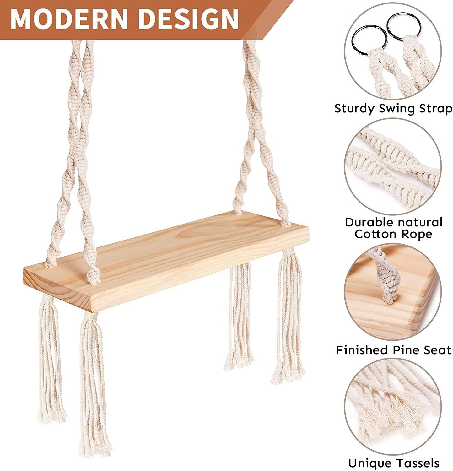 Wooden Swing Hanging Tree Swings Wood Swings Seat for Kids