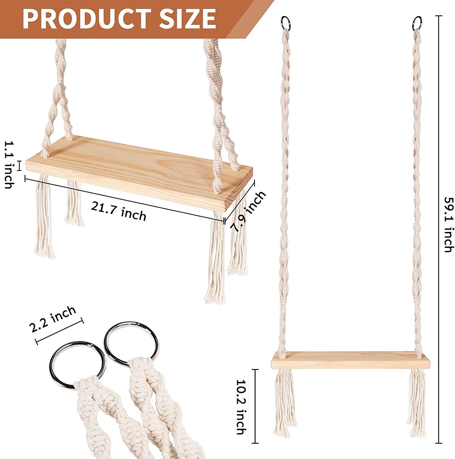 Wooden Swing Hanging Tree Swings Wood Swings Seat for Kids