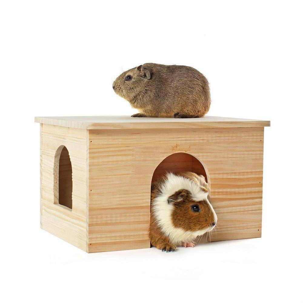 Wood House with Window, Chinchilla and Guinea Pigs Hut Hideout 12.6x9.5x7.1 inch