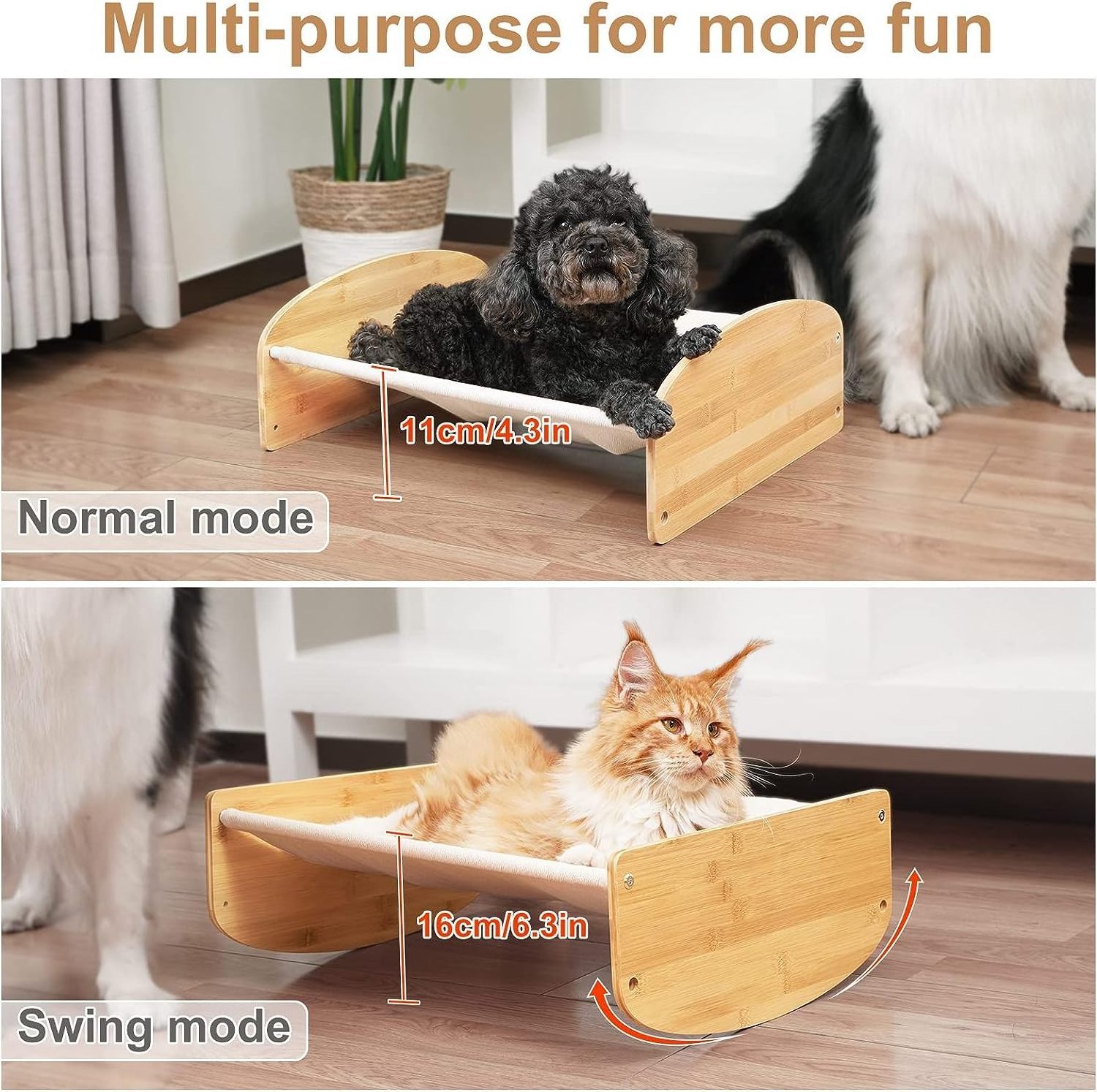 2-in-1 Indoor Mewoofun  Wooden Simple Cat Swing Bed Small Lift Floor Cat Dog Bed