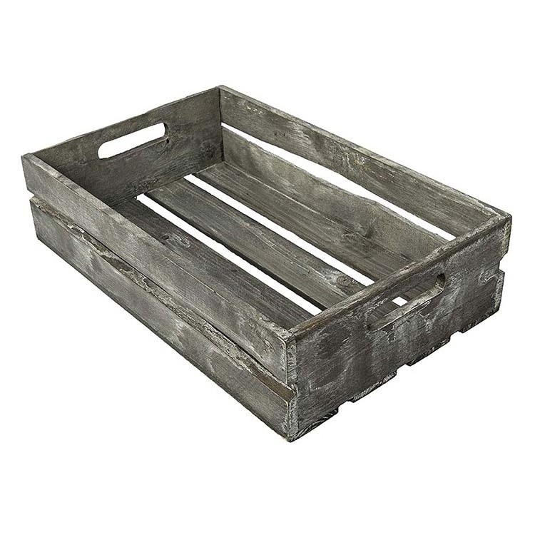 Farmhouse Style Barnwood Gray Wood Nesting Crates, Rustic Open Top Storage Pallet Boxes, Set of 3