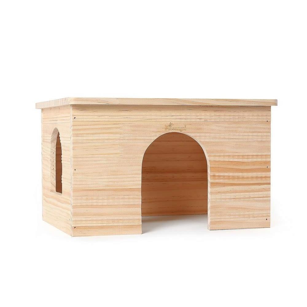 Wood House with Window, Chinchilla and Guinea Pigs Hut Hideout 12.6x9.5x7.1 inch