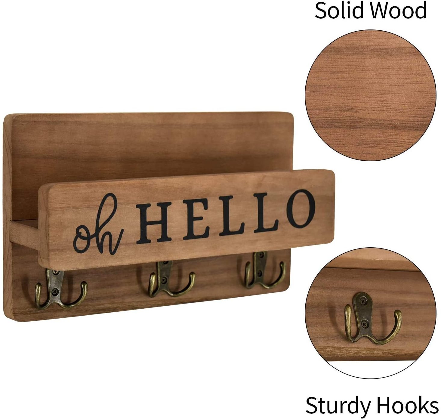 Rustic Key Holder for Wall Decorative Entryway Mail and Key Holder with 3 Hooks Wooden Key Shelf