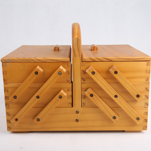 Sewing-Online Sewing Box 3 Tier Cantilever Light Wood