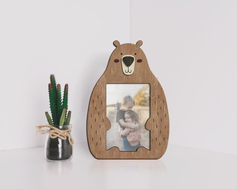 Indoor Cute Bear Frame Wall Hanging Wooden Picture Frame