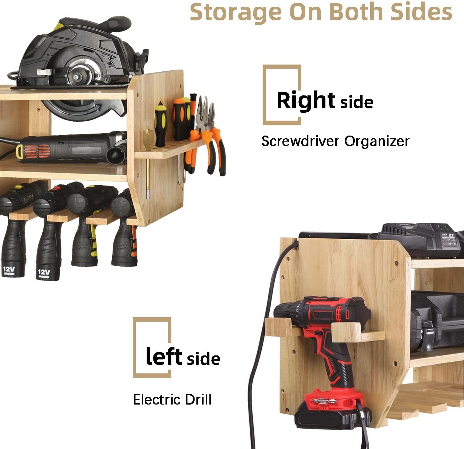 Large Power Wall Mounted Screwdriver Organizer Wooden Pliers Tool Storage Holder Hammer Rack Power Drill Charging Station