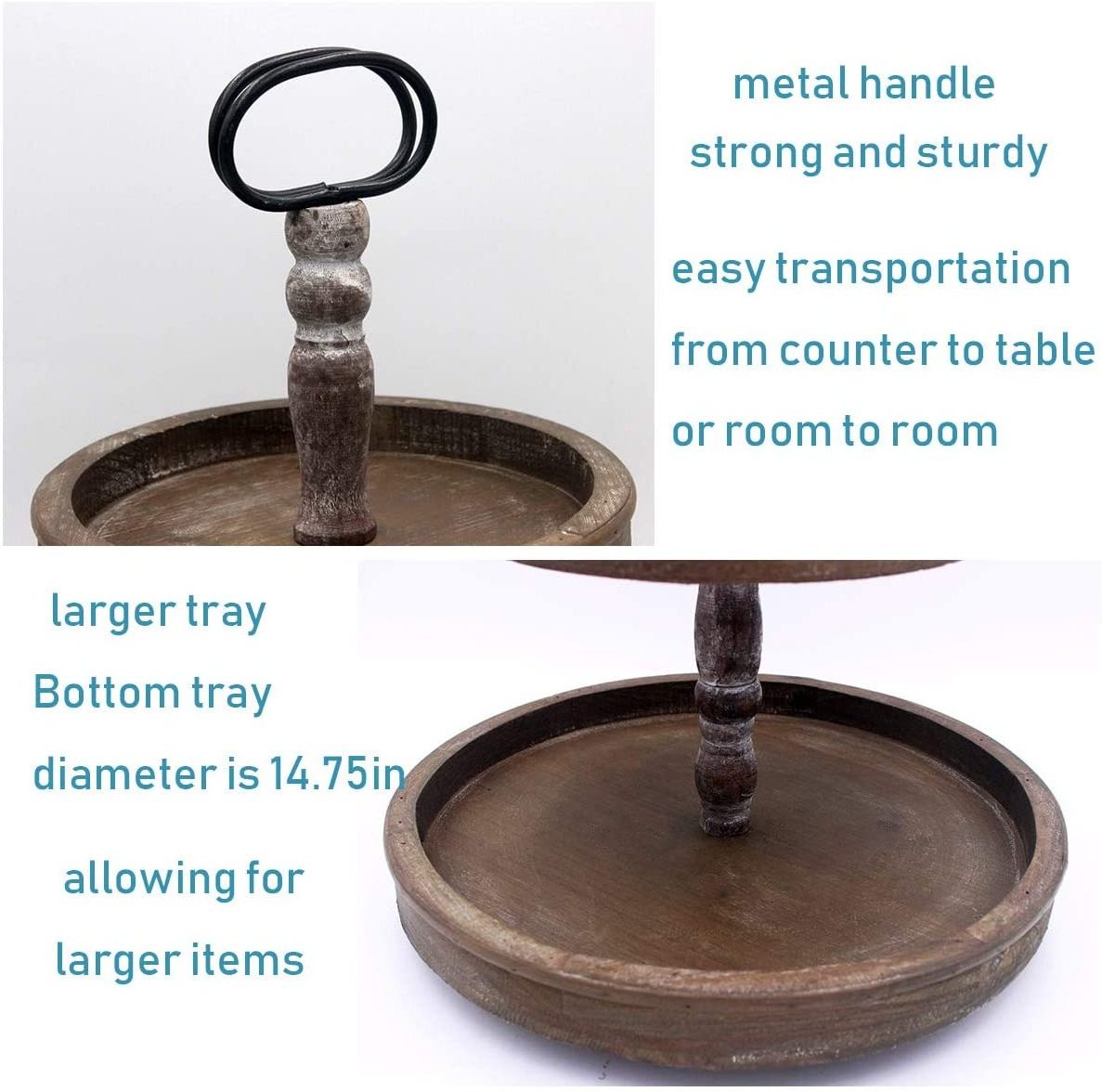 Multi-functional Vintage 2 Tier Tray Rustic Wood Cake Stand Set Wooden Round Cupcake Stand for Food Fruit Cookie Snack