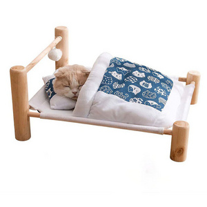 Four Seasons Breathable Strong Bracket Cute Cat Hammock Lounger Canvas Lounger Wooden Pet Sleeping Bed For Dogs Puppy