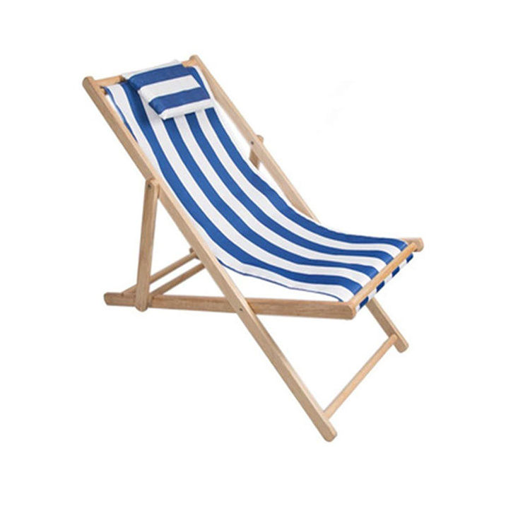 Wholesale Outdoor Beach Chair adjustable Folding Wood and Canvas Chairs Portable Lounge Deck Chair