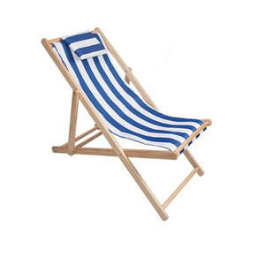 Wholesale Outdoor Beach Chair adjustable Folding Wood and Canvas Chairs Portable Lounge Deck Chair