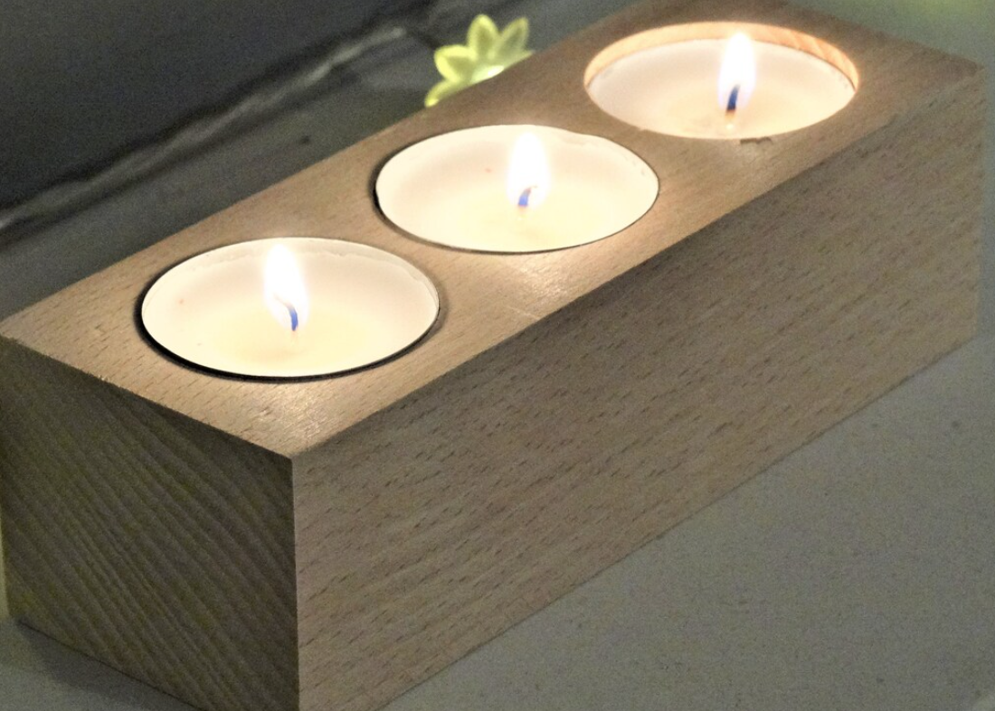 Rustic Luxury Wooden Triple Tea Light Candle Holder