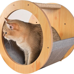 Multifunctional Comfort Indoor Round Cats Climbing Shelves Perches Activity  Hammock Wood Cat Wall Furniture