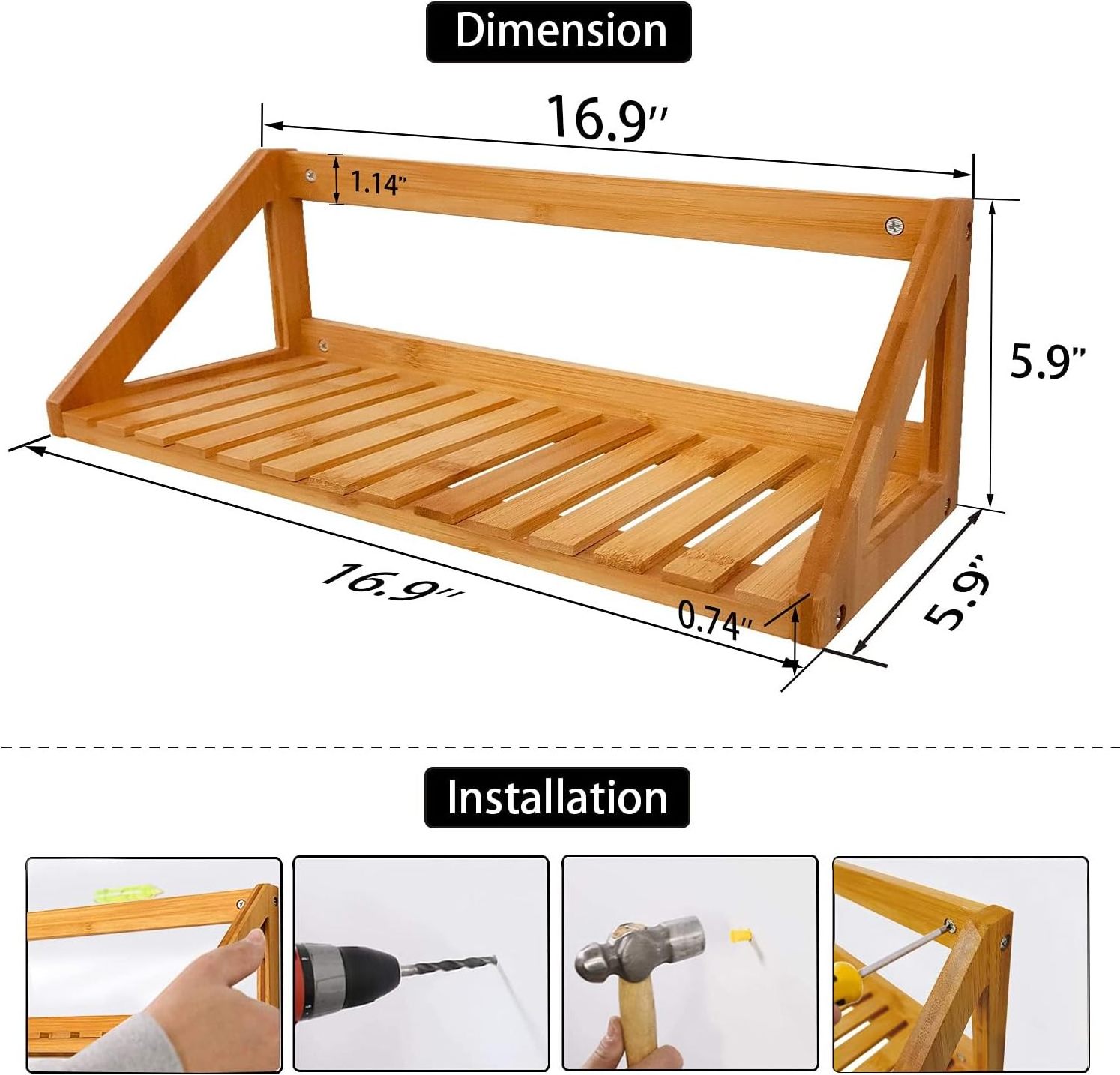 Floating Shelves Wall Mounted Bamboo Wall Hanging Rack Holder Wall Mounted Storage Shelves