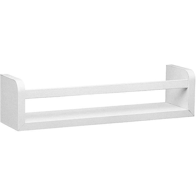 Rustic White Wooden Floating Shelf with Rail Frame Wooden Hanging Shelf for Home Decor