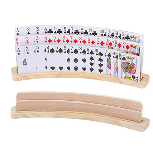 Curved Wooden Playing Card Holder Tray Rack Organizer