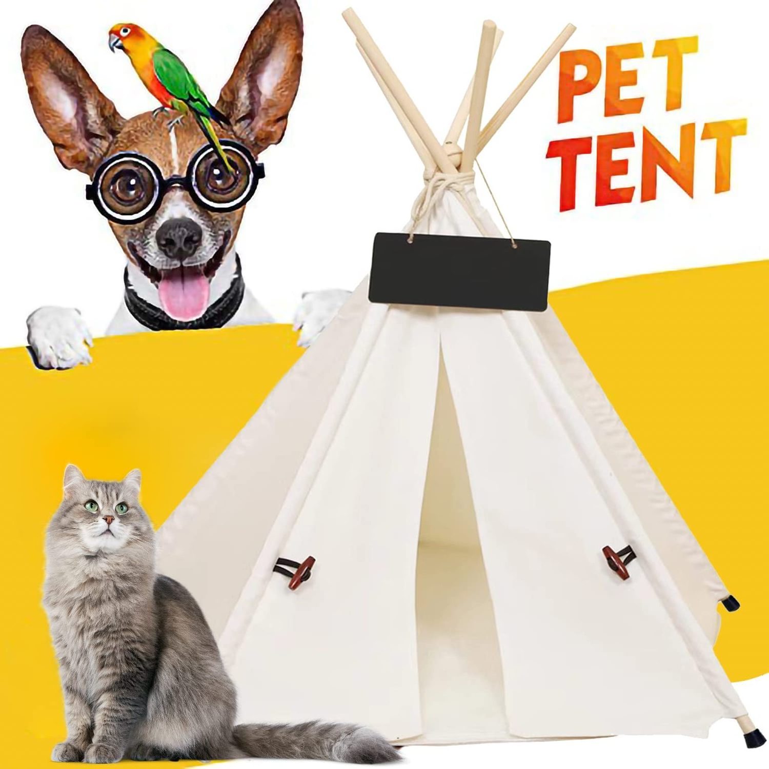 High Quality Small House Frame Portable Indian Indoor Outdoor Cotton Canvas Pet Teepee Puppy Dog Cat Bed Tent With Wood Pole