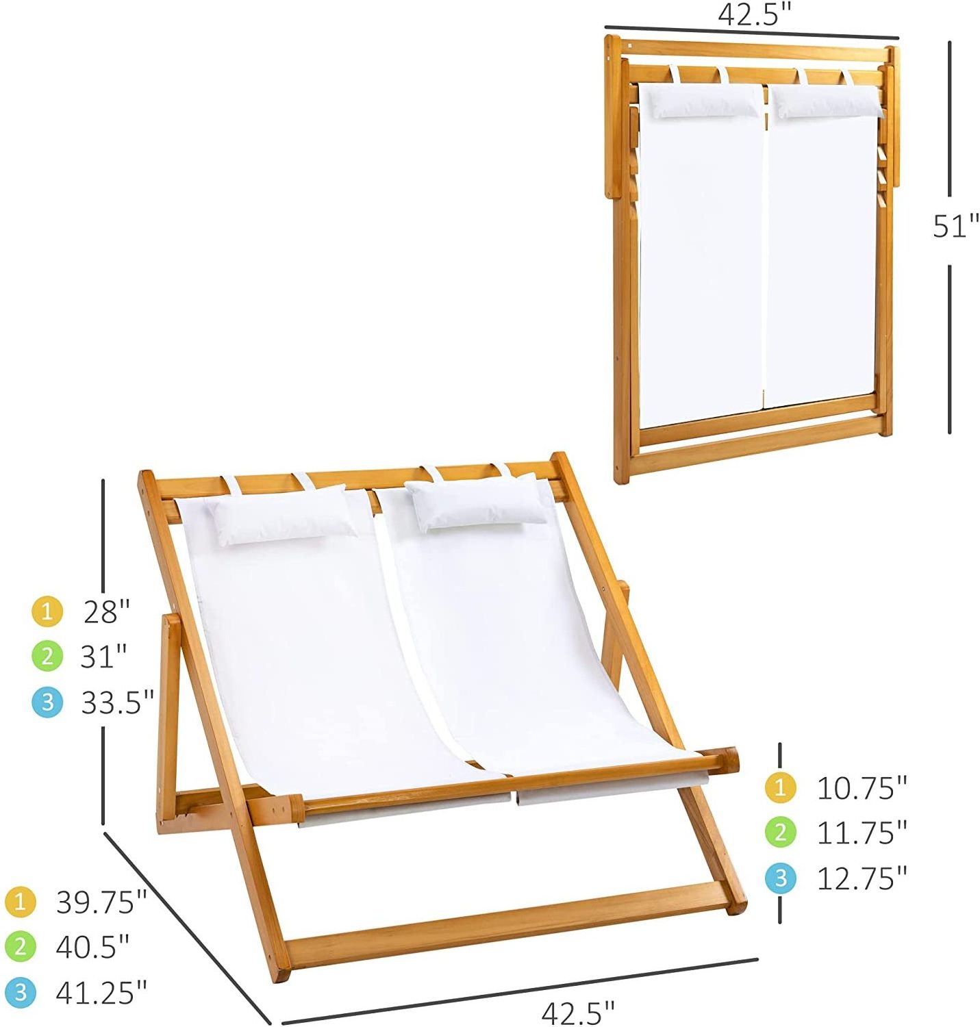 High Quality Outdoor Lounge Chair Double Seat 2 Person Patio Lounger Folding Chair For Camping And Travelling