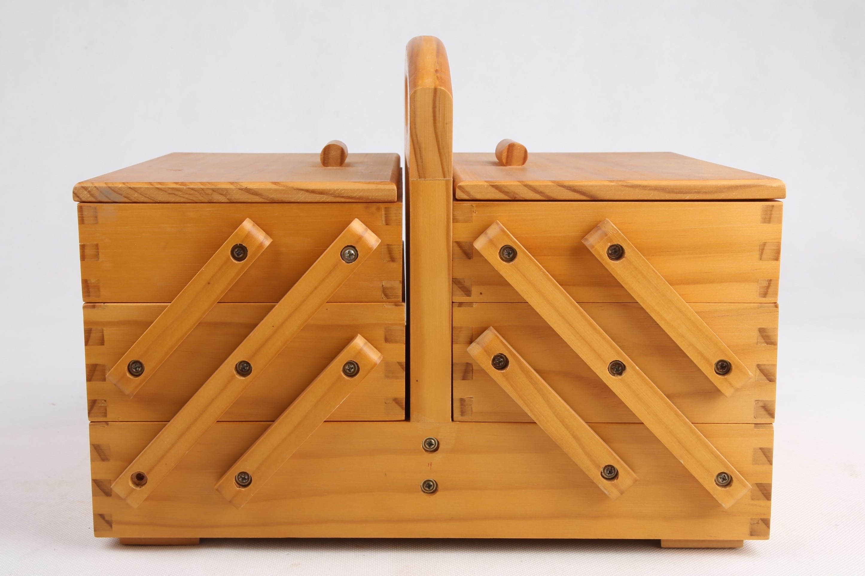 Sewing-Online Sewing Box 3 Tier Cantilever Light Wood