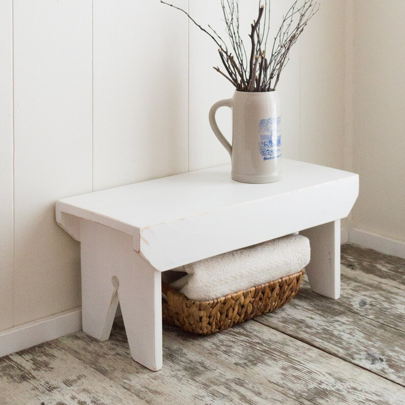 Short Farmhouse Stool Wooden Bench Seat Wooden Bench Rustic Wooden Bench