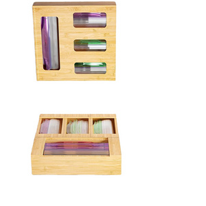 Hot Sales Bamboo Ziplock Bag Storage Organizer for Kitchen restaurant Drawer or Wall Mount Food Storage Bag Organizer Box