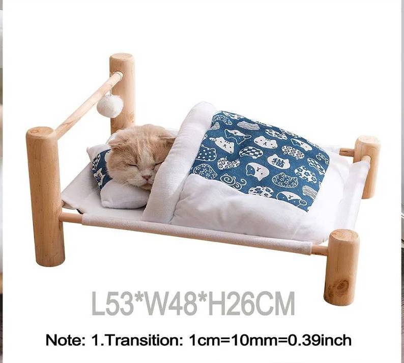 Four Seasons Breathable Strong Bracket Cute Cat Hammock Lounger Canvas Lounger Wooden Pet Sleeping Bed For Dogs Puppy