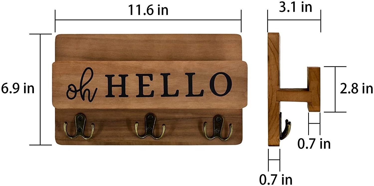 Rustic Key Holder for Wall Decorative Entryway Mail and Key Holder with 3 Hooks Wooden Key Shelf