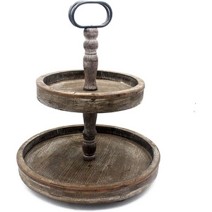 Multi-functional Vintage 2 Tier Tray Rustic Wood Cake Stand Set Wooden Round Cupcake Stand for Food Fruit Cookie Snack