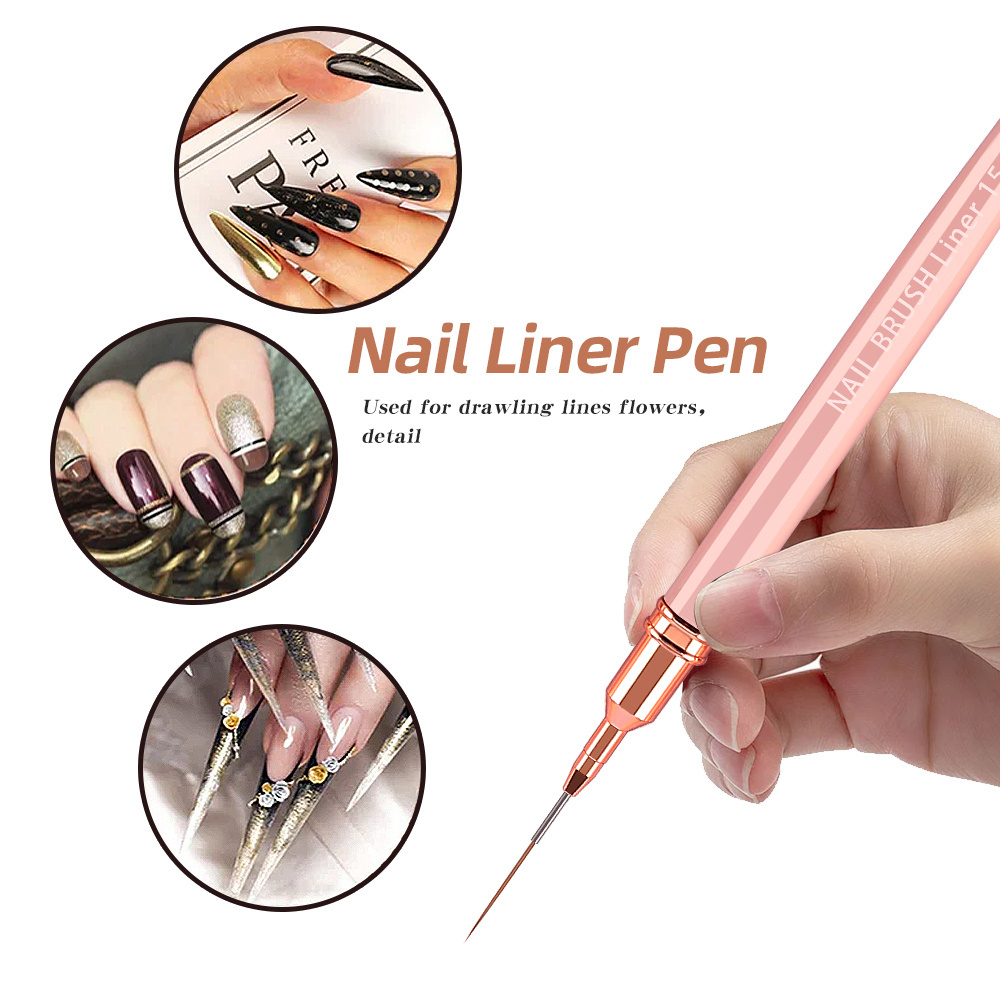 New 7/9/11/15/20mm Metal Handle Pink Color Nail Liner Brush DIY Drawing French Stripe Line Painting Flower Pen Manicure Tools