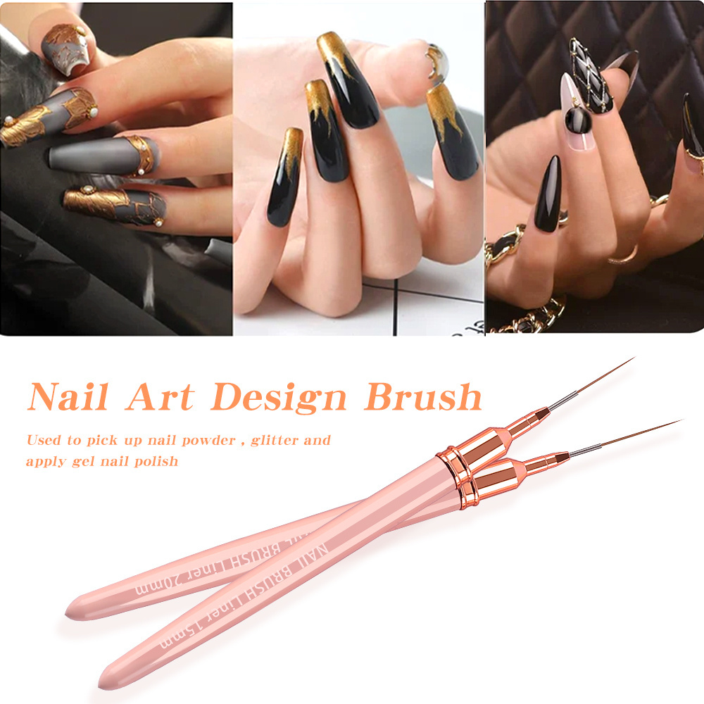 New 7/9/11/15/20mm Metal Handle Pink Color Nail Liner Brush DIY Drawing French Stripe Line Painting Flower Pen Manicure Tools