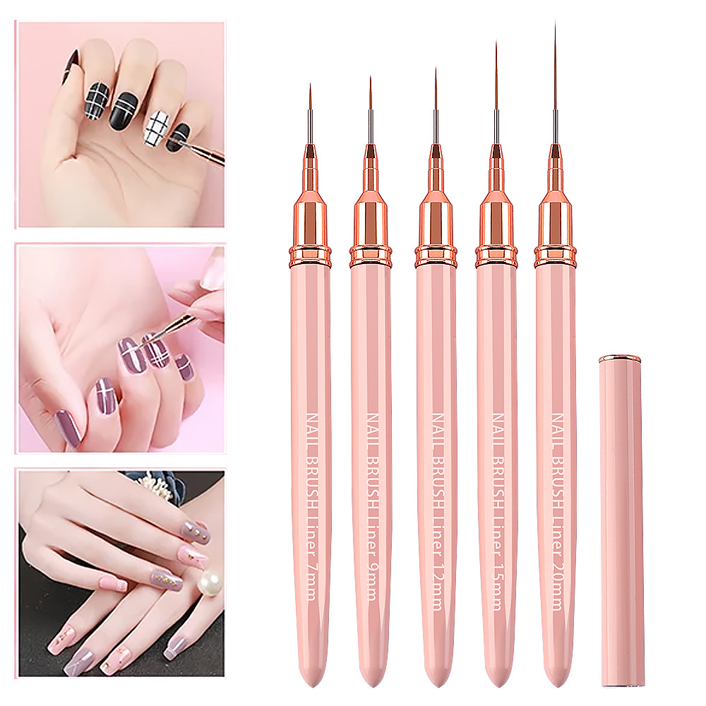 New 7/9/11/15/20mm Metal Handle Pink Color Nail Liner Brush DIY Drawing French Stripe Line Painting Flower Pen Manicure Tools