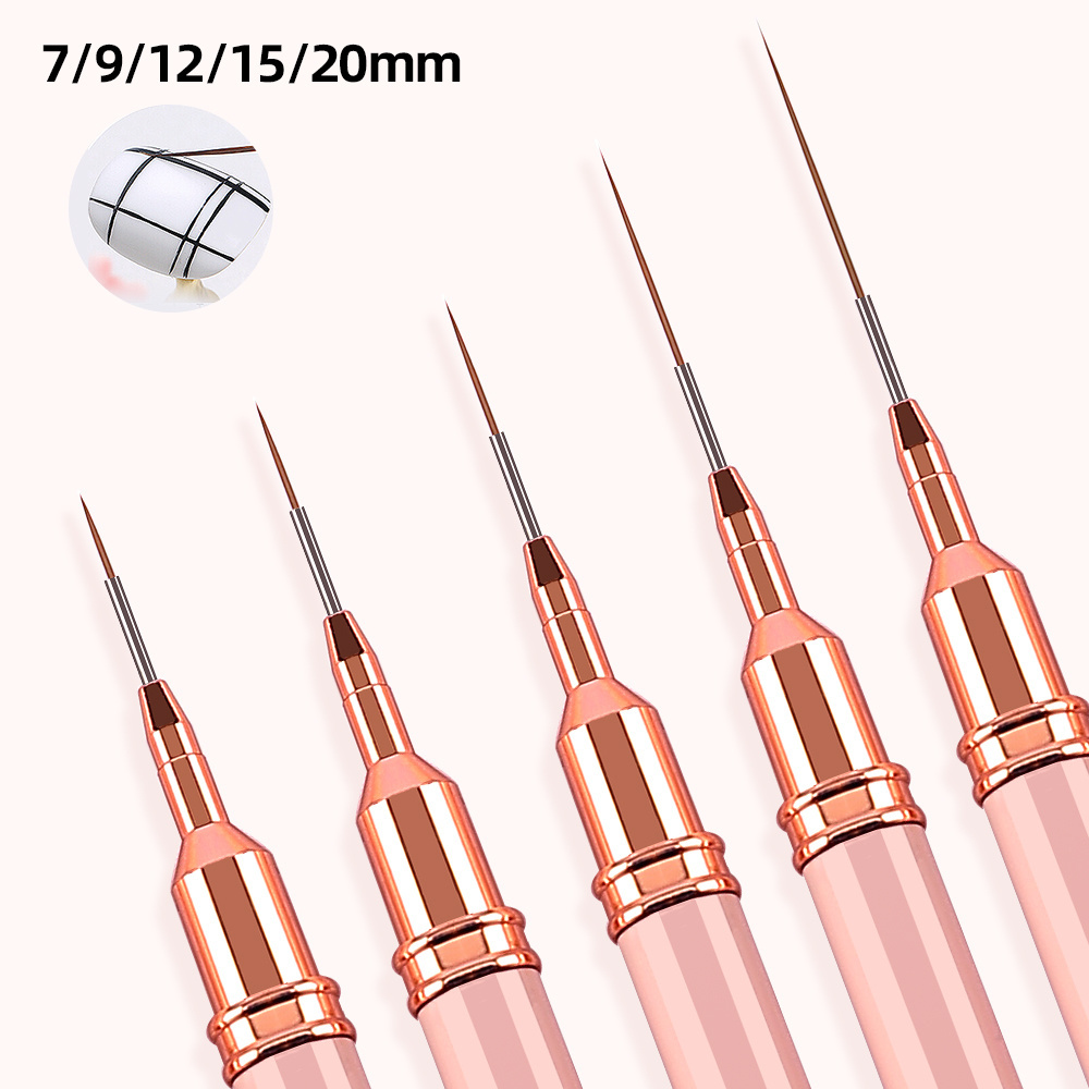 New 7/9/11/15/20mm Metal Handle Pink Color Nail Liner Brush DIY Drawing French Stripe Line Painting Flower Pen Manicure Tools