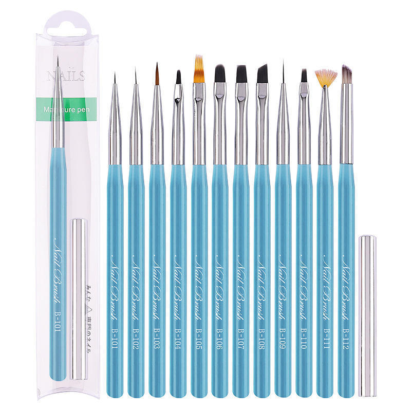 New Product Blue Nail Art Design Brush On Nail Glue Pen Painting Tools Acrylic Set Fashion Nail Brush