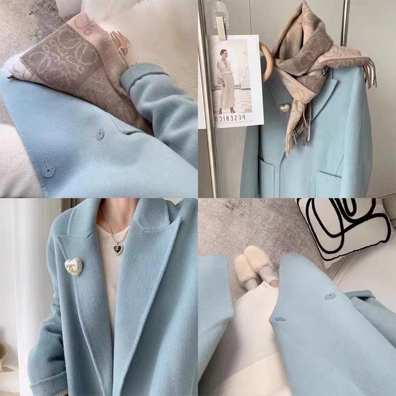 Good Price Custom Wholesale Italian BLUE Double-faced  100% Cashmere fabric for scarves