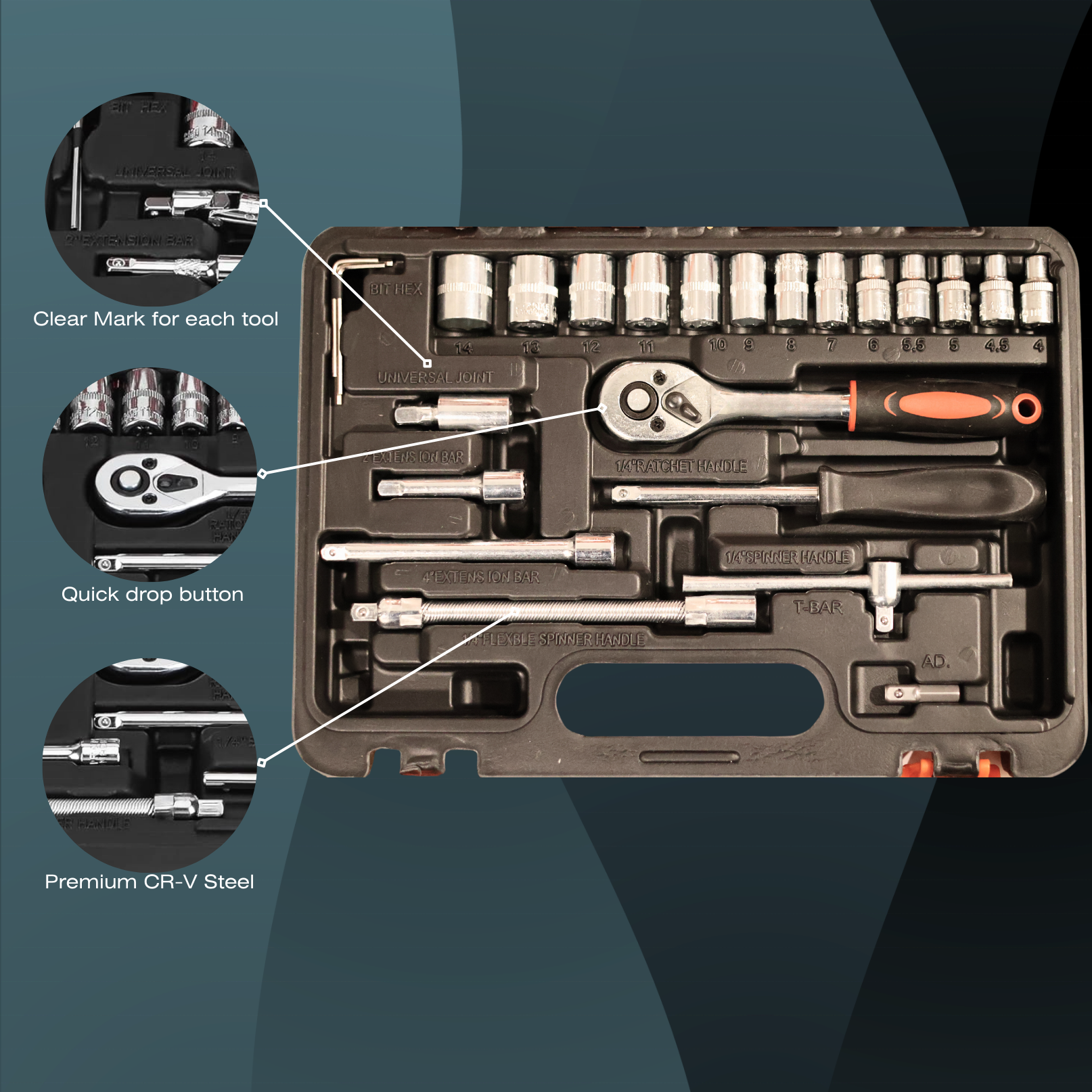 53 Pieces 1/4 inch Ratchet Wrench Tool Set