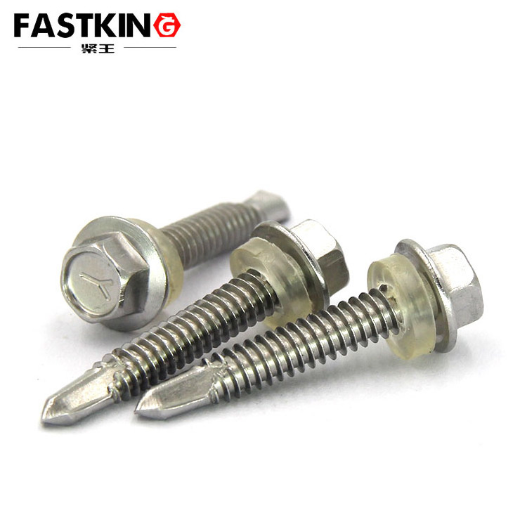 ISO15480 stainless steel304 hex self drilling screw for steel roofing sheet with Nylon washer ST5.5