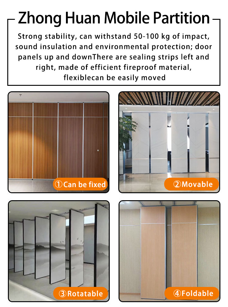 Restaurant room temporary operable soundproof divider sliding folding aluminum profiles wood finishes movable partition walls