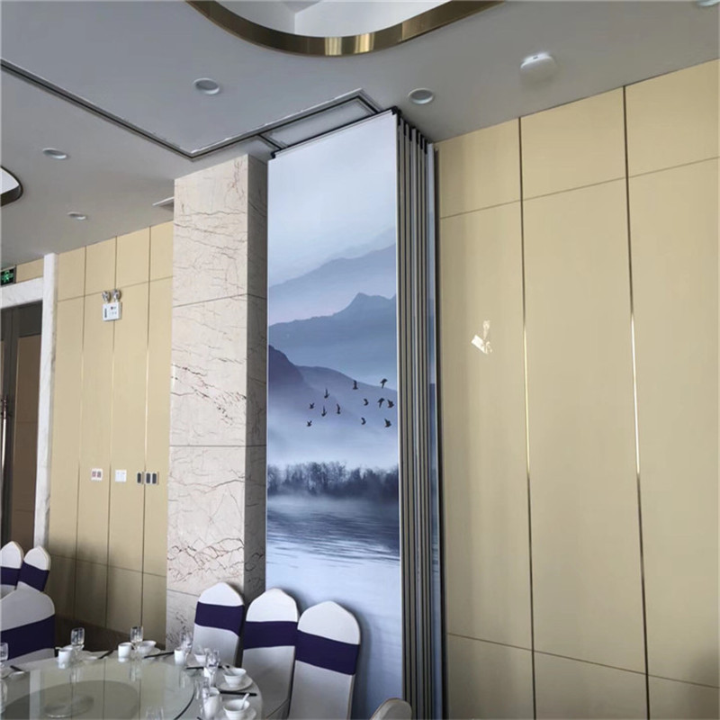 Restaurant room temporary operable soundproof divider sliding folding aluminum profiles wood finishes movable partition walls