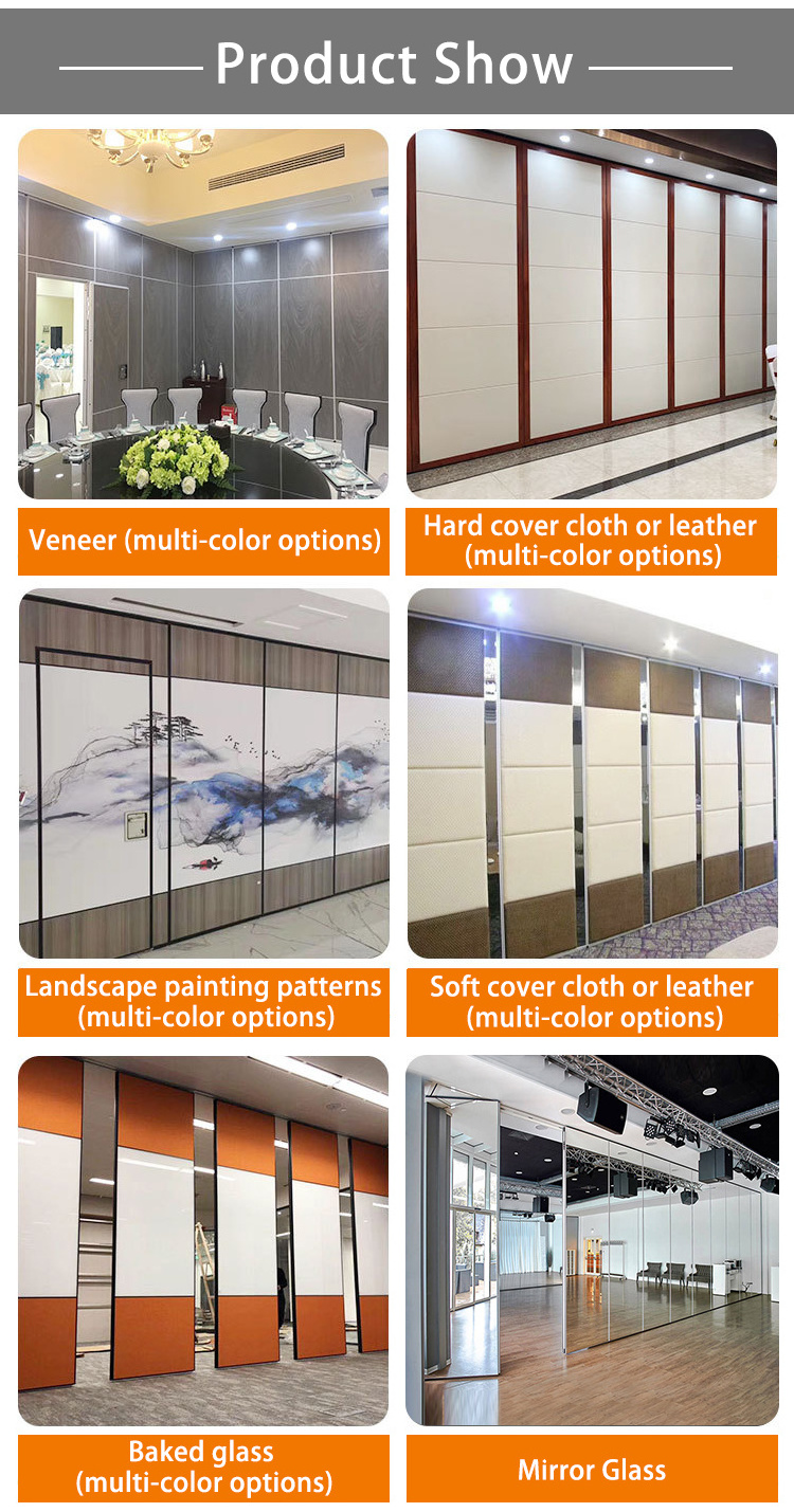 Restaurant room temporary operable soundproof divider sliding folding aluminum profiles wood finishes movable partition walls