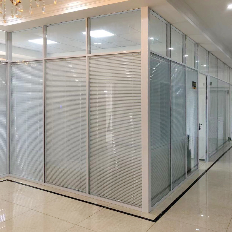 Customized Modular Soundproof Office Clear Transparent Tempered Full High Screens Cubicles Double Glass Partition Wall