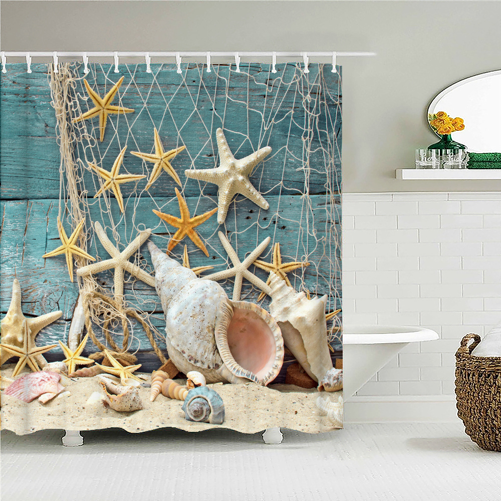 3d Beach Scenery Shower Curtains Sea Ocean Mediterranean Bathroom Curtain Waterproof Cloth Decoration Customs Bath Curtain