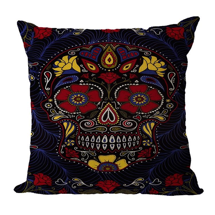 Fashion Sugar Skull Flower Skull Print Square Pillowcase Home Decoration Car Sofa Cushion Cover