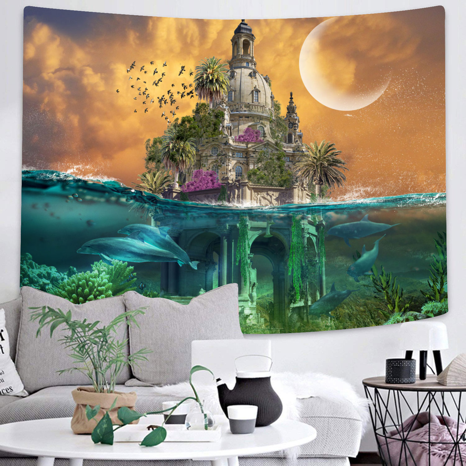 Fantasy Forest Tree Fairyland Alice Castle Wall Hanging Backdrop Tapestry for Apartment Bedroom Decor