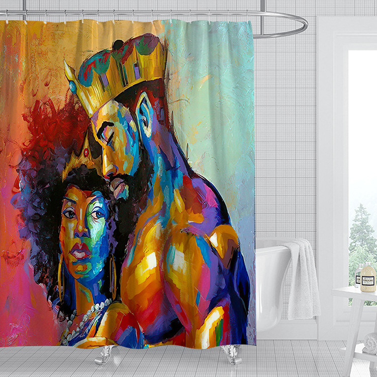 Custom 3D Afro-Style Shower Curtain for African American Girl Waterproof Polyester Bathroom Fabric with Hooks