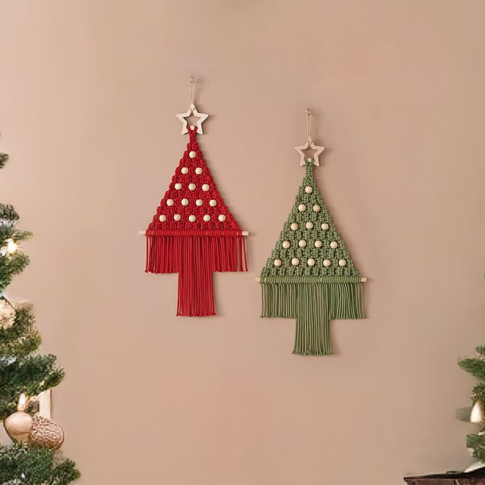 Macrame Christmas Tree Tapestry Christmas Ornament Handmade Macrame Wall Hanging Woven Tassel Boho Home Decoration Room Decor