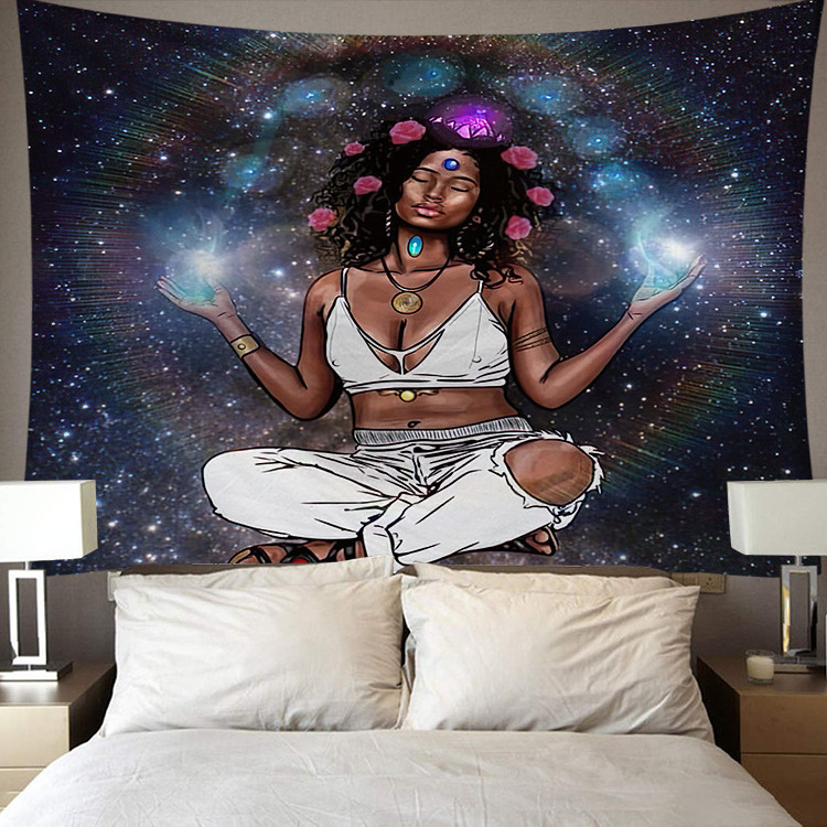 African Black Art Tapestry American Woman Queen Red Wine Meditation Girl Wall Hanging Tapestries