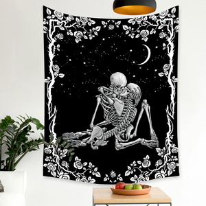 Punk Style Fashion Rose Couple Skull Pattern Tapestry Blanket Home Decoration