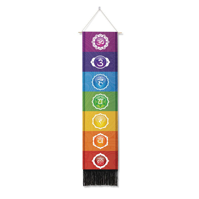 Seven Chakra Decorative Wall Hanging Tapestry Bohemia Tarot Phase Tassel Tapestry Boho Art Tapestries For Bedroom Office Decor