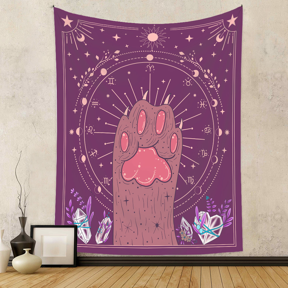 Moon Tarot Tapestry Wall Hanging Boho Kawaii Room Decor Aesthetic Psychedelic Hippie Fabric Cute Cat Large Tapestry for Bedroom