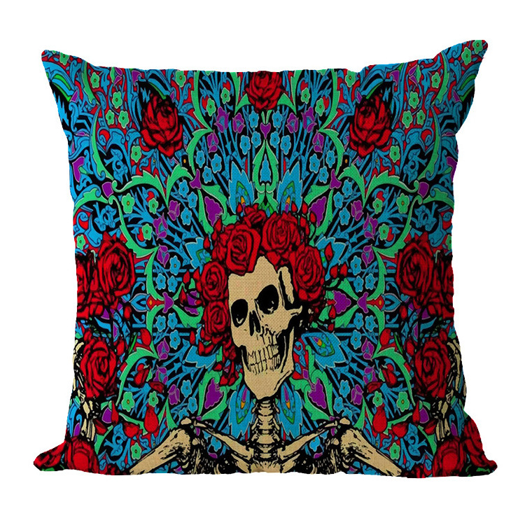 Fashion Sugar Skull Flower Skull Print Square Pillowcase Home Decoration Car Sofa Cushion Cover